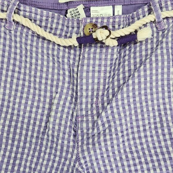 🔸️NWT H&M Label of Graded Goods Purple Gingham Belted & Cuffed Shorts Youth 14 - Picture 4 of 11